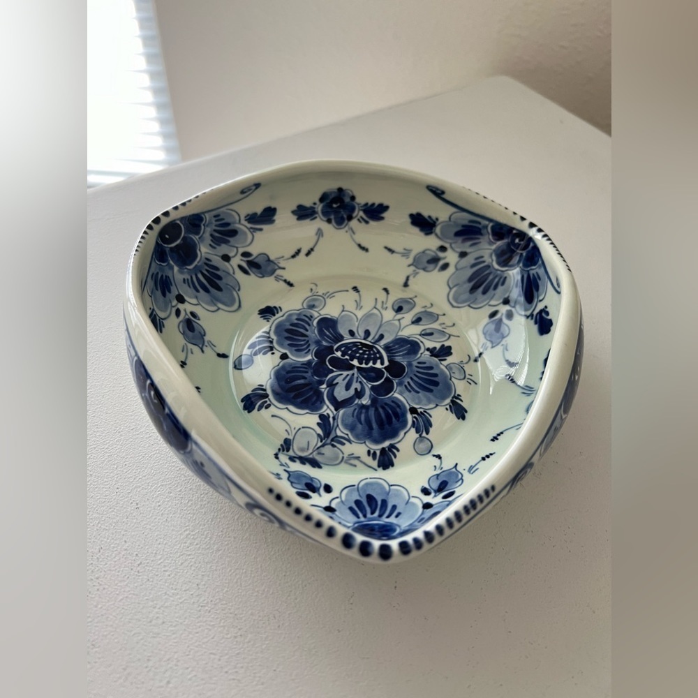 Vintage Regina Delft Blauw Triangle Candy Dish Bowl Holland Ceramic Pottery Blue